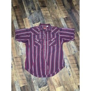 Ely Plains Western Pearl Snap Short Sleeve Mens Size L -Red/Black Striped